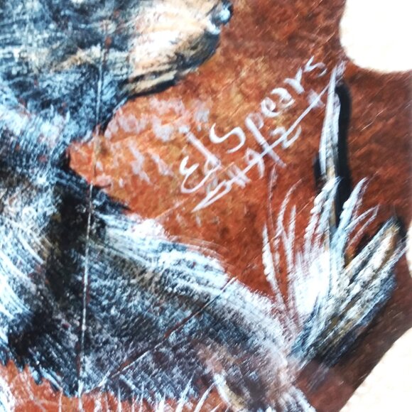 VTG Hand Painted Bear Real Leaf Wood Framed Hunt Cabin Lodge Signed Ed Spears - Picture 4 of 5